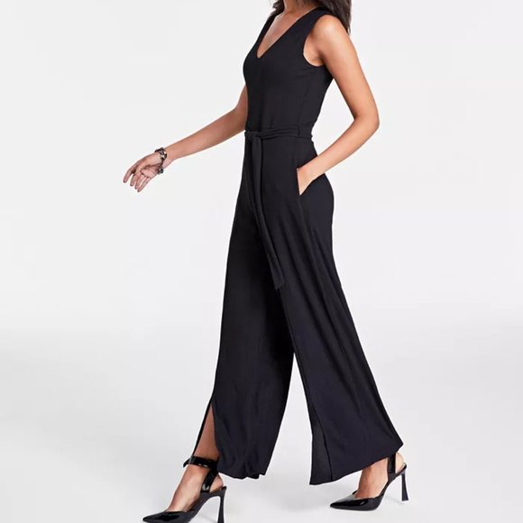 Nina Leonard Woman's Surplice Wide-Leg Jumpsuit - XL - Black -NWT - Picture 3 of 3